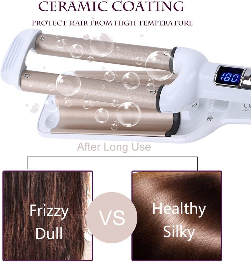 Mannice Crimper Hair Iron, Ceramic Hair Crimper Hair Waver 3 Barrel Curling Iron 0.6 inch / 16mm Perm Instant Curls,Hair Crimper and Wavers, Valentines Mothers Day Gifts for Women (Champagne) - Image 4